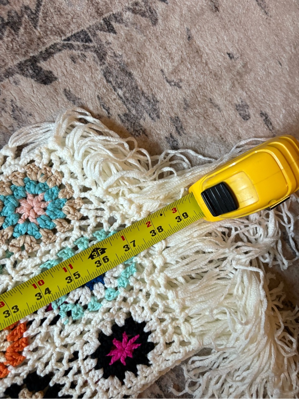Boho Crochet Patchwork Granny Square Long Fringe festival scarf - Picture 5 of 7